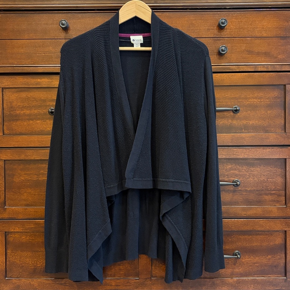 Stylus Women XL Black Open Cardigan Elbow Patch Cotton Modal Soft Knit Jacket